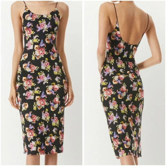 Alice + Olivia Black Delora Floral Stretch Midi Dress $350 - Picture 1 of 15